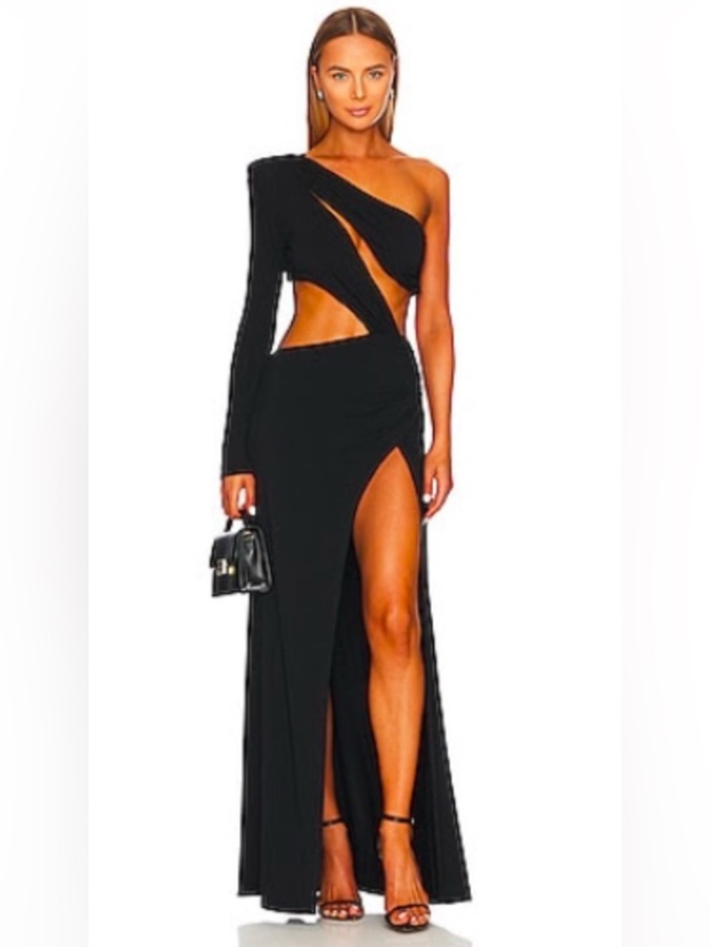 NBD Black One-Shoulder Cutout Maxi Dress